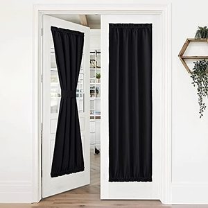 lot 14154 image: NICETOWN Blackout Curtain for French Door - Thermal Insulated Blackout Half Window PatioSlidingHalloween Door Curtain for Home Decor, 1 Panel, 36W by 72L inches, Black