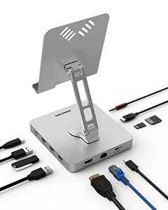 lot 14157 image: USB C Hub Stand to HDMI 4K 60Hz 1000M Ethernet for iPad Pro Nintendo Switch Steam Deck Tablet Docking Station, 11-in-1 Adapter, 100W PD, USB-C & 2 USB-A 5Gbps Data Ports, Phone Holder for Desk Laptop