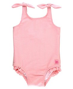 lot 14168 image: RuffleButts Tie Shoulder One Piece - Pink Seersucker - 5