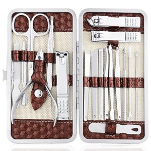 lot 14169 image: Nail Clippers Set 18 Pieces Stainless Steel Manicure Kit, Professional Grooming Kits, Nail Care Tools with Luxurious Travel Case