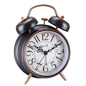 lot 14171 image: FLOITTUY Loud Alarm for Deep Sleepers 4 Retro Twin Bell Alarm Clock with Backlight for Bedroom and Home Decoration(Retro Black)