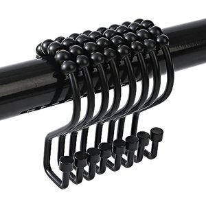 lot 14172 image: INSIMHEART Shower Curtain Hooks, 12 Pcs Shower Curtain Rings, Rustproof Roller Black Shower Curtain Hooks, S Shape Shower Hooks for Shower Curtain, Kitchen Utensils, Clothing, Towels, Black