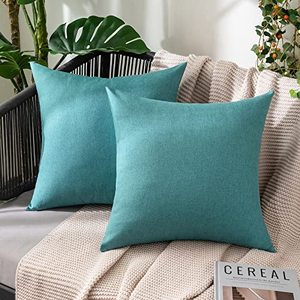 lot 14180 image: MIULEE Pack of 2 Decorative Outdoor Solid Waterproof Throw Pillow Covers Linen Garden Farmhouse Cushion Cases for Patio Tent Balcony Couch Sofa 24x24 inch Turquoise