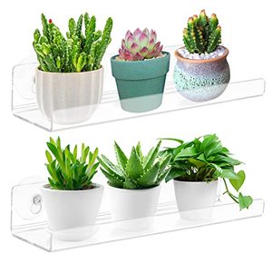 lot 14181 image: 2 Pack Suction Cup Shelf for Plants Window, 15 Inch Acrylic Window Sill Extender for Plants, Window Plant Shelves, for Succulent Planters, Herb Pots, Indoor Plants