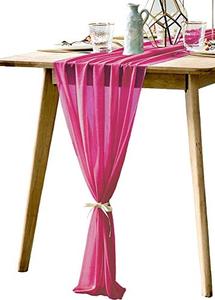 lot 14184 image: BOXAN 30x120 Inch Fuchsia Sheer Table Runner - Boho Romantic Tablecloth for 6 Foot Table in Washable Polyester - Great for Buffet Table, Holiday Dinner, Wedding & Christmas Parties