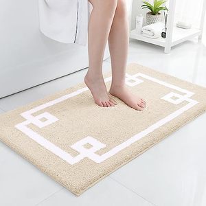 lot 14186 image: HOMEIDEAS Bathroom Runner Rugs Bath Mat, Soft and Water Absorbent Long Bath Rug, Non-Slip Fluffy Soft Plush Microfiber Shower Carpet Rug for for Bathroom,Tub and Shower Beige and White 24x40