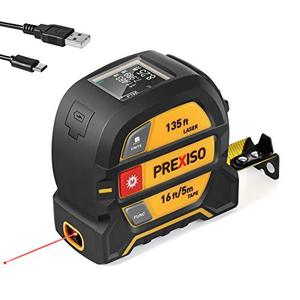 lot 14188 image: PREXISO 2-in-1 Laser Tape Measure, 135Ft Rechargeable Laser Measurement Tool & 16Ft Measuring Tape Movable Magnetic Hook - Pythagorean, Area, Volume, FtFtininM Unit - NOT Digital Tape