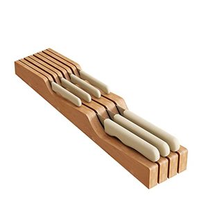 lot 14190 image: In-Drawer Knife Block Organizer - Bamboo Wood Drawer Knife Organizer-Protecting Knife Organizer Block Holds Up To 7 KnivesNot Included
