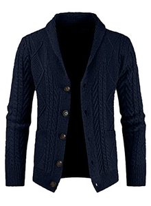 lot 14192 image: JMIERR Cardigan Sweaters for Men Fall Casual Long Sleeve Shawl Collar Button-Down Cable Knit Sweater with Pockets,US 43(L),Blue