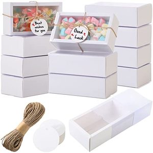 lot 14194 image: 50 Sets Rectangle Kraft Paper Drawer Boxes with Window Homemade Soap Boxes Kraft Box with Blank Tags and Jute String for Jewelry Candy Gift Wrapping Party Favor (White,6.3 x 3.5 x 2 Inch)