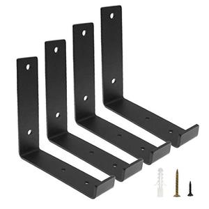 lot 14195 image: Luomorgo 4 Pcs J Shelf Bracket 6 Inch Heavy Duty Folding Shelf Brackets Rustic Iron Metal Shelf Bracket Shelf Supports with Lip for DIY Open Shelving, 6L x 5.9H x 1.6W, Black