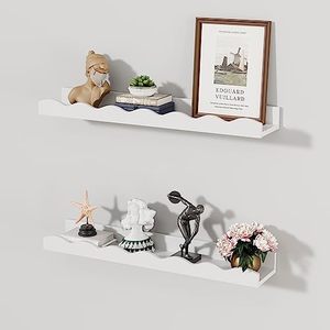 lot 14199 image: Floating Nursery Book Shelves Set of 2 Bathroom Shelves Over Toilet Modern Wood Storage Shelves for Wall Decor, Books, Toys, Photo Frames, Picture Ledge-White