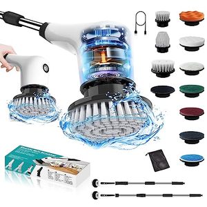 lot 14200 image: Electric Spin Scrubber, Osrgeuti 2023 New Cordless Shower Brush with 10 Replaceable Cleaner Brush and Adjustable Extension Handle, Power Bathroom Scrubber for Bathtub, Grout, Tile, Floor, Wall, Sink