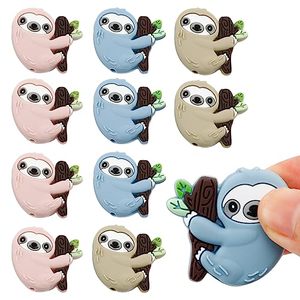 lot 14206 image: 10 Pcs Animal Shape Silicone Focus Beads, Sloth Cartoon Beads for Keychains, Bracelets, Handmade Goods and Jewelry Pen Making