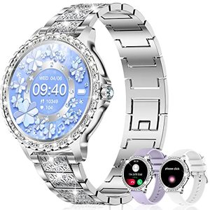 lot 14210 image: Smart Watch for Women with Diamonds (AnswerMake Call),1.32Full Touch Screen Smartwatch for Android Phones,Fitness Tracker with Heart RateBlood OxygenSleep Monitor,AI Voice with 3 Bling Straps