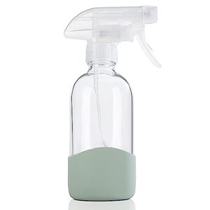 lot 14213 image: HOMBYS 8 Oz Empty Clear Glass Spray Bottles with Silicone Sleeve Protection Refillable Containers for Cleaning Solutions, Essential Oils, Misting Plants - Quality Sprayer - 1 Pack Boston Bottles