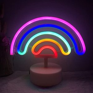 lot 14218 image: DUDIU Rainbow Neon Sign Lamp for Kids Room with Base Cute Colorful Neon Rainbow Sign Lights Battery USB Cable Operated Rainbow Indoor Night Light as decoration for Kids Room Festive Party