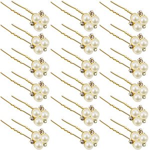 lot 14221 image: 18 Pcs Pearl Hair Pins Bridal Hair Accessories Pearl Bobby Bridal Hairpin Wedding Hair Accessories Pearl Crystal Hair Pins for Brides Bridesmaids Flower Women Grils (Gold)