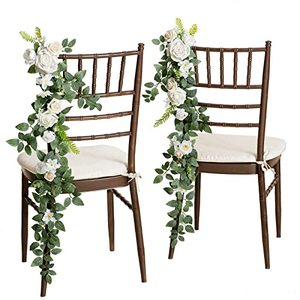 lot 14223 image: Lings Moment Wedding Chair Decorations 10pcs Aisle Decorations White & Sage Pew Wedding Decorations for Ceremony Reception Outside