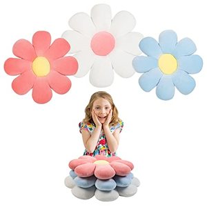 lot 14224 image: Getmo Resin 3pcs Flower Pillow Floor Cushion Flower Shaped Throw Pillow Daisy Seating Cushion Cute Room Decor Plush Floor Pillows for Reading(Green, Yellow, White,15.715.719.7 in)