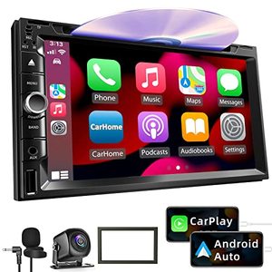 lot 14228 image: Double Din Car Stereo Radio with CDDVD Player, 7inch Touch Screen Car Stereo with CarPlay & Android Auto, Backup Camera, Bluetooth 5.1, Mirror link, Subwoofer,SWC, AMFM Car Radio Receiver, AUX Input