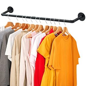 lot 14229 image: ERYTLLY Industrial Pipe Clothes Rack 36.2�,Multi-purpose Wall Mounted Iron Garment Rod,Heavy Duty Detachable Hanging Clothes Rack for Closet Rod,Black