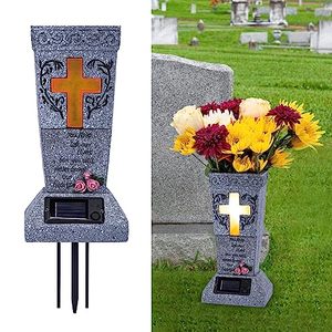 lot 14233 image: HUYIENO Solar Cemetery Grave Vase with LED for FreshArtificial Flowers Headstones Vases with Spikes Gravestone Decor Memorial Gifts for Loss of Loved One