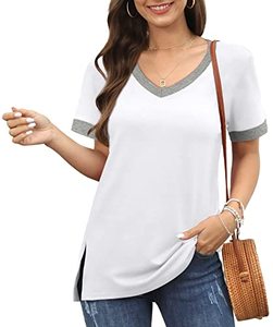 lot 14239 image: Womens Tshirts Loose Fit Short Sleeve Casual Tops V Neck Shirts White XL
