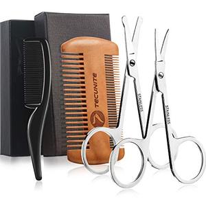lot 14243 image: TecUnite 3 Pieces Beard Trimming Scissors Set, Grooming Scissors for Men and Mustache Beard Beard Grooming Trim Scissor Kit with Storage Bag (Style 2)