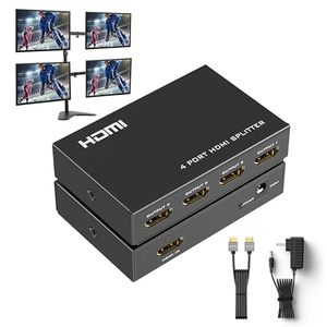 lot 14244 image: Yinker HDMI Splitter 1 in 4 Out  5ft HDMI Cable, Splitter for Monitors DuplicateMirror Only, 1x4 HDMI Splitter 4 Ports wAC Adapter for Full HD 1080P 4K x 2K and 3D Resolutions