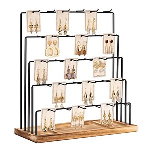 lot 14256 image: DGWJSU Earring Display Stands for Selling , Earring Rack Display Holder Stand, Jewelry Display for Selling Earring Cards, Bracelets, Hair Accessories, Rings, Necklaces 15W x 6D x 15.5H (30 Hooks)