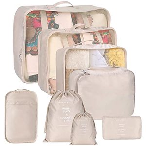lot 14257 image: 8 Set Packing Cubes for Suitcases, kingdalux Travel Luggage Packing Organizers with Laundry Bag, Compression Storage Shoe Bag, Clothing Underwear Bag, for Man & Women