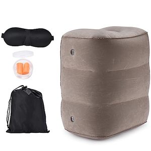 lot 14261 image: Acoway Inflatable Travel Adjustable Foot Rest Pillow with Travel Pouch - Airplane Travel Essentials - Portable Airplane Leg Pillow with Sleeping Mask & Ear Plugs - Travel Foot Pillow for Kids & Adults