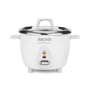 lot 14273 image: Aroma Housewares Select Stainless Rice Cooker & Warmer with Uncoated Inner Pot, 6-Cup(cooked)  1.4Qt, ARC-753SG, White