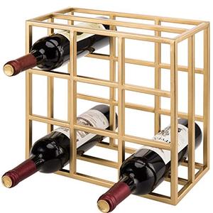 lot 14278 image: MyGif Modern Brass Metal Tabletop Wine Bottle Rack Holder with 9 Slots - Fit Standard Size Bottles