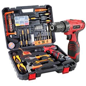 lot 14279 image: 108 Piece Power Tool Combo Kits with 16.8V Cordless Drill, Household Tools Set with DIY Hand Tool Kits for Professional Garden Office Home Repair Maintain-BlackRed
