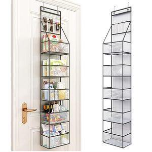 lot 14286 image: Fixwal 6-Shelf Over Door Hanging Pantry Organizer Hanging Storage with Clear Plastic Pockets Behind The Door Storage Organizer with 3 Small PVC Pockets for Closet Bedroom Bathroom (Grey)