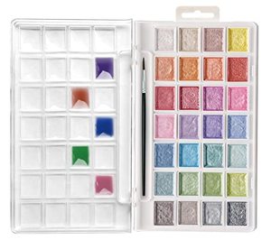 lot 14288 image: Artecho Metallic Watercolor Paint Set, 28 Glitter Colors, Semi-Moist Pearlescent Watercolor, Idea for Beginners and Artists
