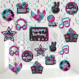 lot 14290 image: Outus 30 Pieces Music Party Decoration, Music Short Video Party Hanging Swirls Decor for Boys Girls Adults Music Birthday Party DJ Short Video Party Social Media Theme Party Baby Shower Supplies