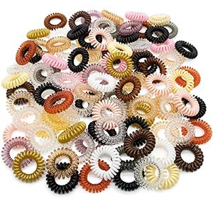 lot 14291 image: 100 PCS Women Spiral Hair Ties Colorful Phone Cord For Thick Hair Girls No Crease Elastics Strong Grip Waterproof Coil Ties - High Ponytail