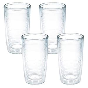 lot 14302 image: Tervis Made in USA Double Walled Clear & Colorful Tabletop Insulated Tumbler Cup Keeps Drinks Cold & Hot, 16oz - 4pk, Clear