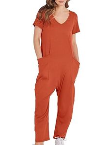 lot 14308 image: ANRABESS Jumpsuits for Women Casual Overalls Summer Rompers 2023 Dressy Fashion Clothes Outfits Soft Loose Baggy Onesie Jumpers 1192-zhuanhong-M