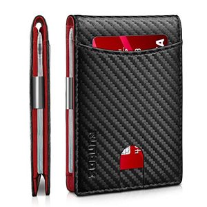 lot 14316 image: RUNBOX Red Wallet for Men Slim 11 Credit Card Holder Slots Leather Money Clip RFID Blocking Small Thin Mens Wallet Bifold Minimalist Gift Box Carbon