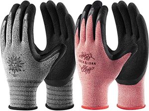 lot 14323 image: DOFOWORK Gardening Gloves - 6 Pair Gardening Gloves for WomenMen, Breathable Natural Latex Garden Gloves with Grip, Outdoor Protective Working Gloves for Weeding, Raking and Pruning - Red & Grey