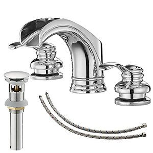 lot 14326 image: BATHLAVISH Chrome Bathroom Faucet 3 Hoe, 8 Inch Widespread Bathroom Faucet, Waterfall Bathroom Faucet, 2-Handle Polished Chrome Vanity Lavatory Farmhouse RV with Pop Up Drain with Overflow