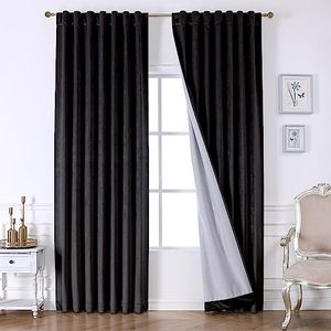 lot 14332 image: OWENIE Odette Total Blackout Curtains 84 Inch Length 2 Panels Set, Black Velvet Curtains Energy Efficiency Curtains Blackout Back Tab Soft & Warm Thermal Insulated Home Office Drapes, 52W x 84L Inch
