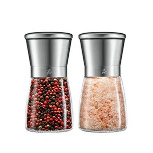 lot 14335 image: GLING Salt and Pepper Grinder Set - Refillable Sea Salt & Peppercorn Stainless Steel Shakers - Salt and Pepper Mill - 5 Inch