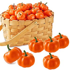 lot 14336 image: WILLBOND 50 Pieces Artificial Mini Pumpkins Fake Fruit Fall Harvest Small Pumpkins Decor Realistic Dollhouse Miniatures Food for Home Kitchen Halloween Thanksgiving Party Decoration (Orange)
