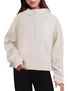lot 14341 image: ANRABESS Sweatshirts for Women Half Zip Cropped Hoodies Fall Fashion Fleece Quarter Zip Up Pullover Y2K Clothes 2023 Trendy Outfits 930xingse-XL Apricot
