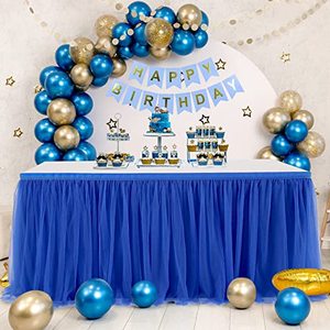 lot 14345 image: Royal Blue Tulle Table Skirt for Baby Shower Tutu Table Cloth Cover for 6ft Rectangle Tables or Round Tables for Wedding Reception, Bridal Shower, Birthday Party, Graduation, Banquet Decorations